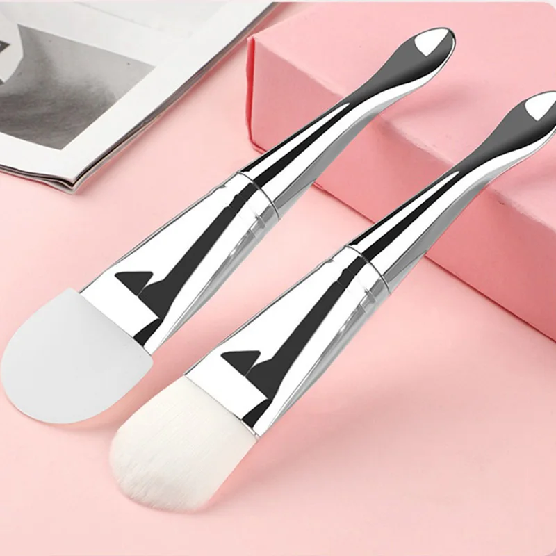 

Metal Handle Makeup Brush Liquid Foundation Facial Mask Portable Contour Brush Silicone Fiber Wool Brush Beauty Skin CareTools