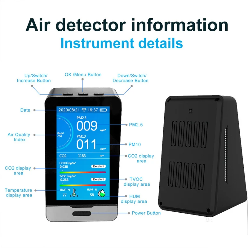 TUYA WI FI PM2.5 PM1.0 PM10 Температура влажности воздуха монитор наблюдения за качеством 4 3
