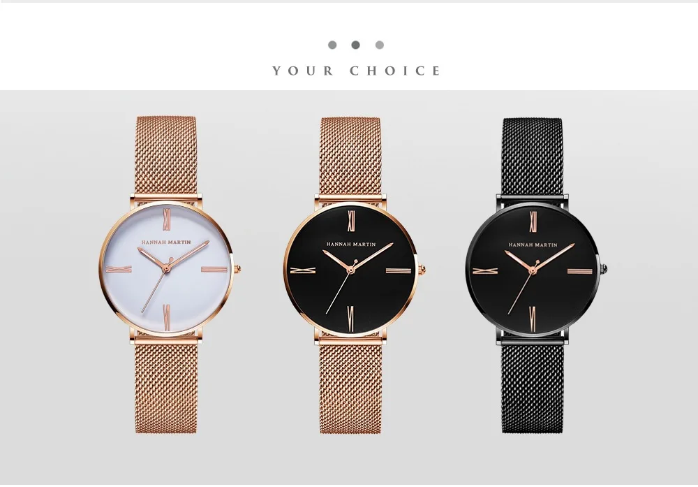 

Ultra Thin Hannah Martin Women's Watches Stainless Steel Rose Gold Watches Waterproof Ladies Watch Japan Quartz Gift Watch