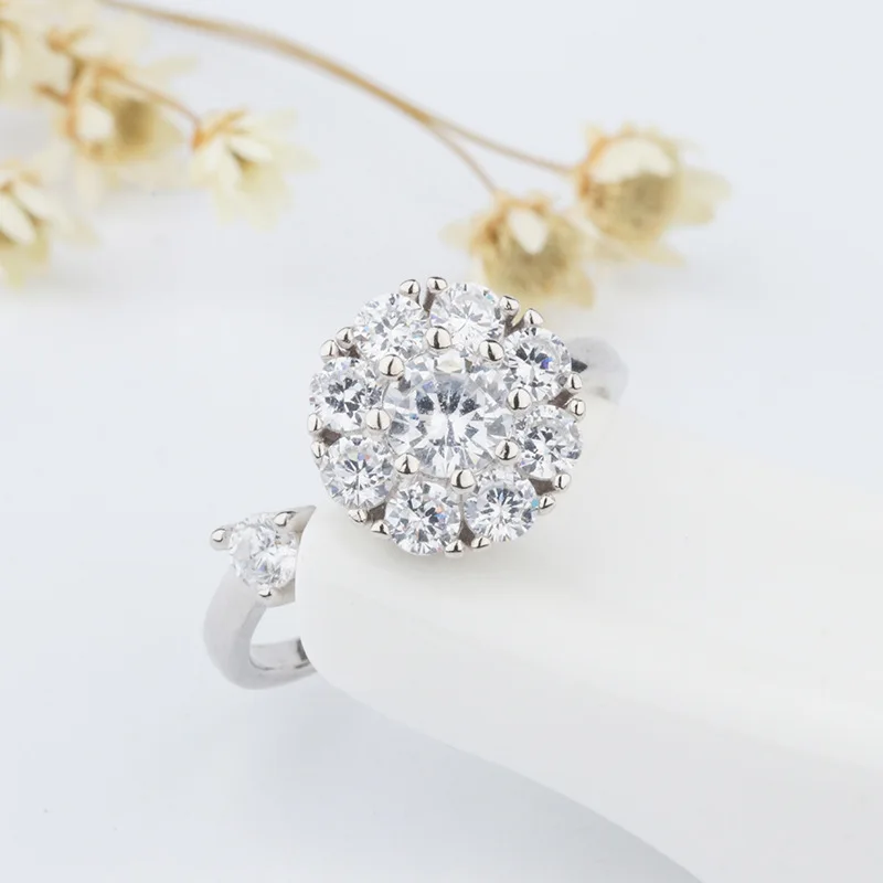 Bague Ringen Настоящее серебро 925 кольцо ювелирные изделия с созданным круглым муассанитом драгоценный камень регулируемый палец ювелирные изделия свадебный подарок