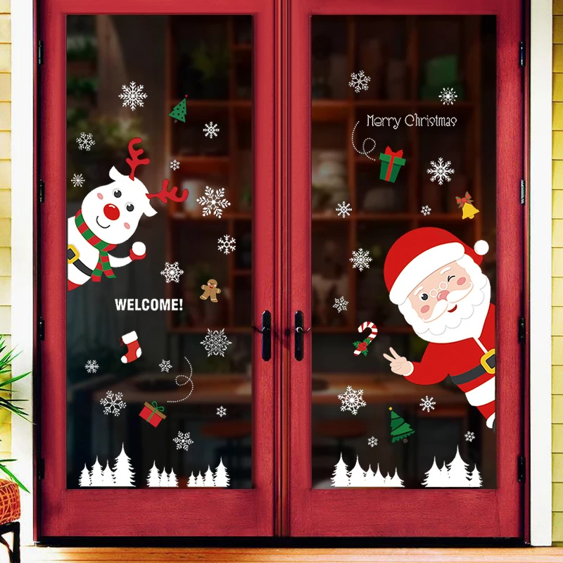 

Christmas sticker Mall Shop Window Glass Sticker Santa Claus Gift Door Stickers Kids room decoration Home decor Self-adhesive
