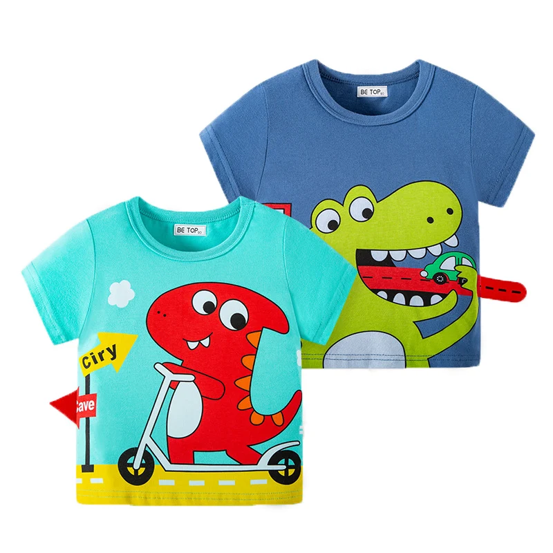 

Children's Short-Sleeved T-shirt 12M-7Y Boys Summer Dinosaur Print Children's Clothing Baby Cotton Top