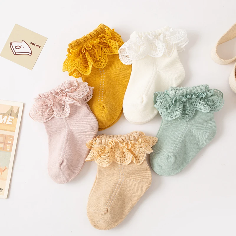 Plus Size Socks Korean Children Cotton Newborn Babies Thin Girls Princess Mesh Socks Spring Dance Lace Cute Color Student Socks