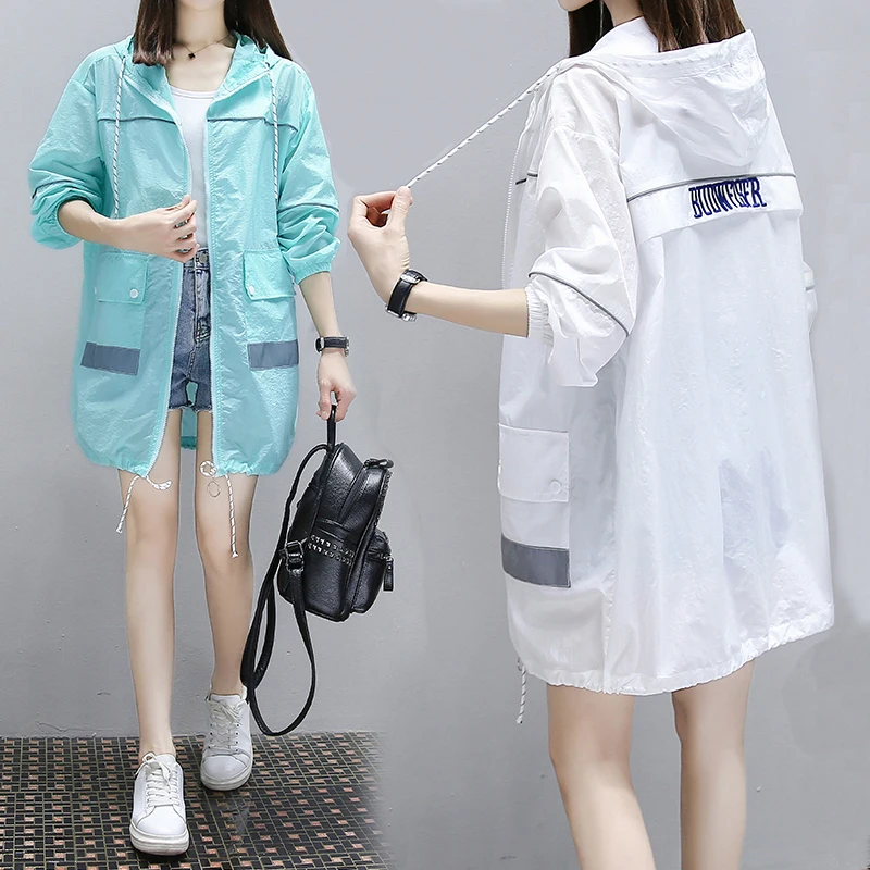 

Куртка женская Солнцезащитная средней длины, дышащая свободная ветровка с защитой от ультрафиолета, Одежда большого размера 3XL, лето 2021