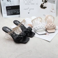 womens sandals summer new products fashion chain pearl pu handwoven high heel women sandals party wedding shoes 7 5cm