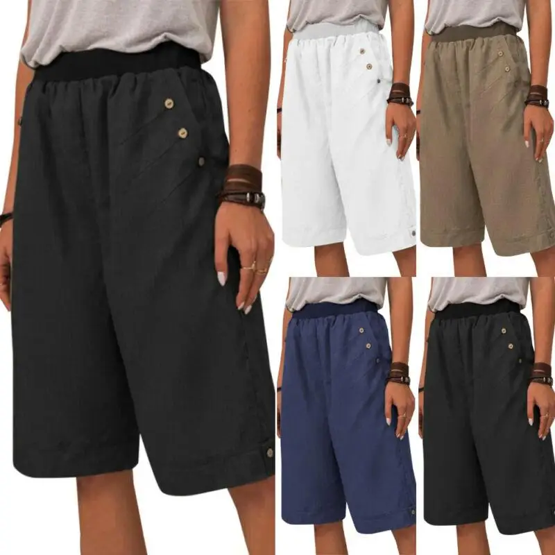 

Женские повседневные однотонные шорты, женские свободные пляжные брюки до локтя