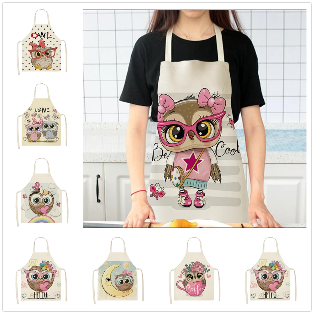 

Anime cartoon owl apron cotton and linen kitchen household waist circumference cooking anti-stain sleeveless scarf