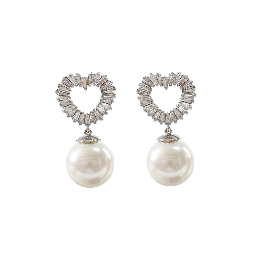 

LANFLORA модные Романтические жемчужные женские циркониевые серьги в форме сердца из медного сплава Классические оптовые серьги