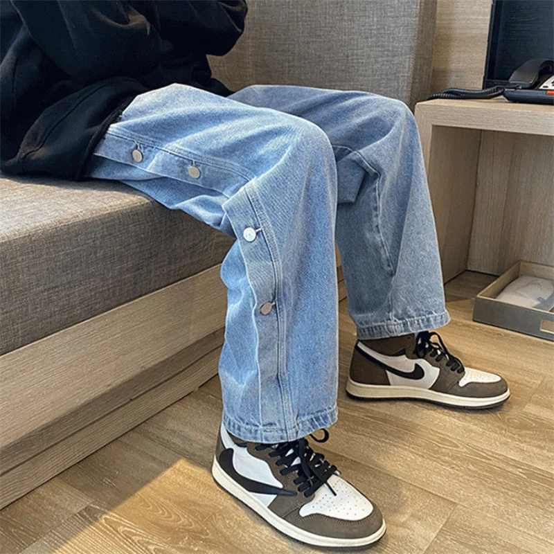 Женские джинсовые брюки в гонконгском стиле свободные прямые ретро с завышенной