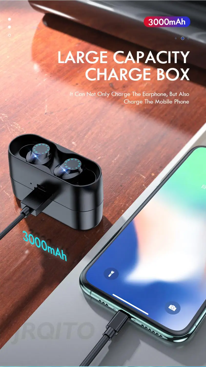 TWS Bluetooth наушники IPX7 водонепроницаемые беспроводные 9D стерео звук с 3000 мАч