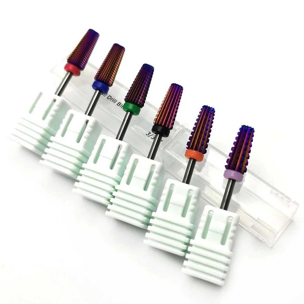 Фиолетовый 6 типов карбида вольфрама сверла для ногтей фреза электрической