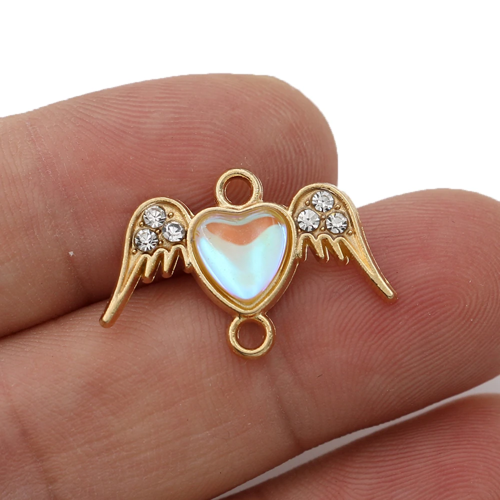 5Pcs Gold Plated Opal Angel Wings Charm Connector for Jewelry Making Earrings Bracelet Finding DIY Accessories 25x13mm - купить по