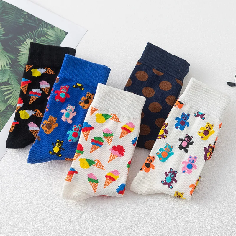 

Cartoon Bear Tide Causal Women Socks 2019 Autumn Winter Spring Girls Ice Cream Couple Socks Christmas Sock Hippie Cute