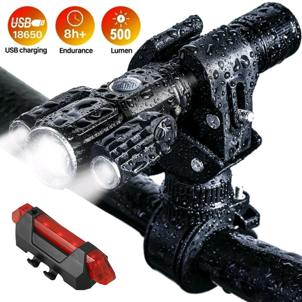 

3 LED Fishing Night Riding Super Bright Universal Headlights Outdoor Flashlight With Taillight Hiking Travel USB Rechargeable