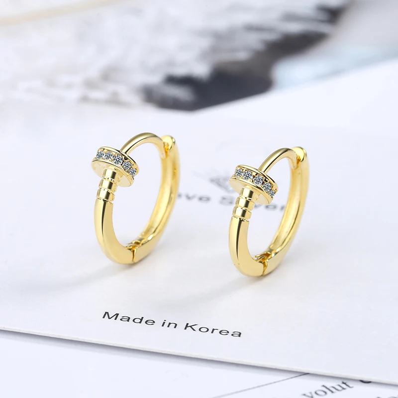 Women's Fashion Lovely Simple Hoop Earrings Crystal Small Huggies Golden/White Tiny Hoops Charming Earring Piercing Jewelry Gift