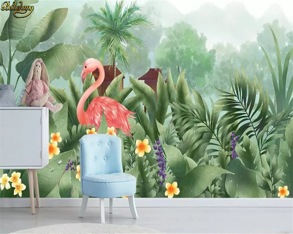 beibehang Custom 3d wallpaper mural medieval hand-painted tropical rainforest flowers and birds background wall papel de parede |