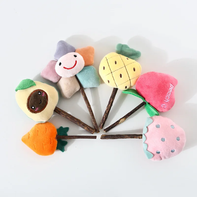

New Interactive Chew Toy Plush Molar Pet Supplies Strawberry Peach Cat Stick Lollipop Tooth Cleaning Stick Flower Teeth Sticks