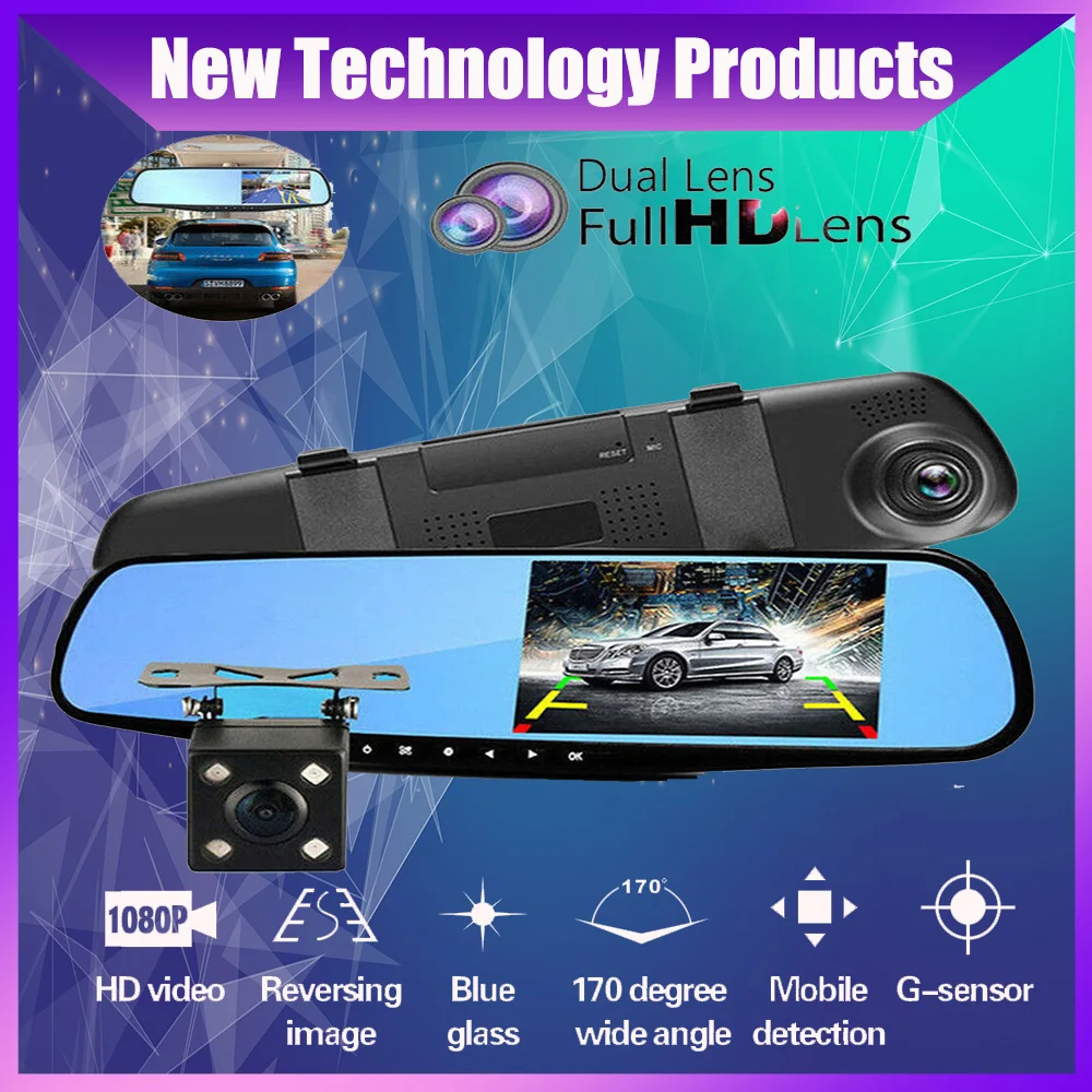 Car Dvr Camera Auto 4.3Inch Rearview Mirror dash cam Digital Video Recorder Dual Lens Registratory Camcorder | Автомобили и