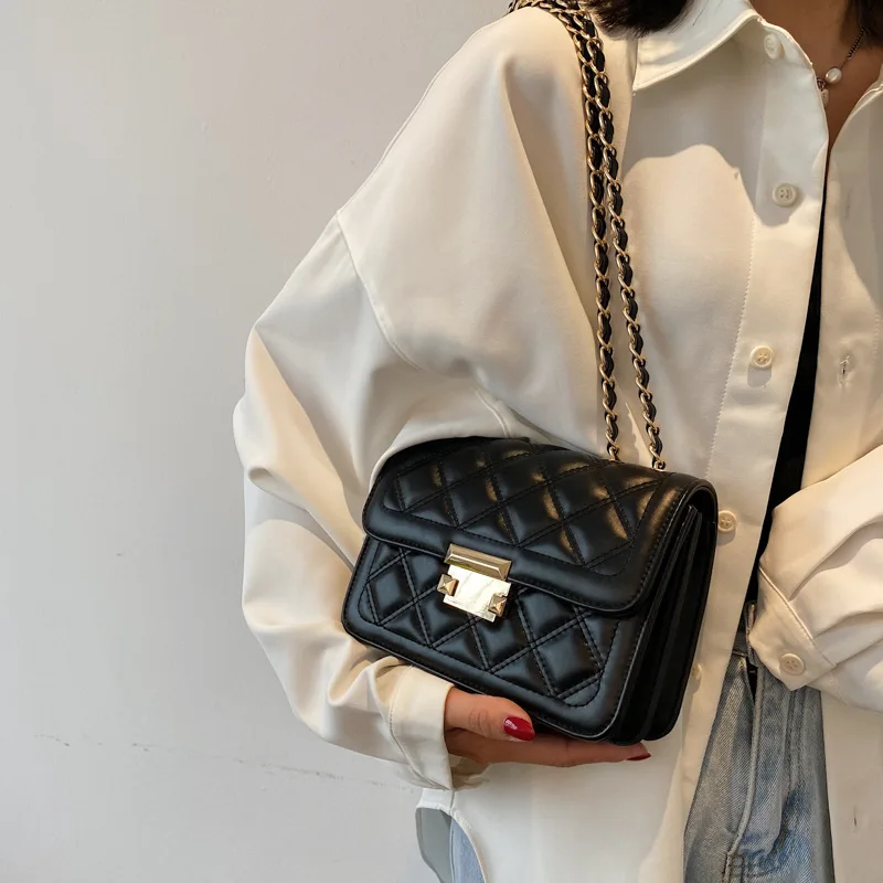 

Popular Rhombic Chain Female Bag Shoulder Small Square Bag 2021 New Spring and Summer Messenger Bag Lock Foreign Commuter Bag