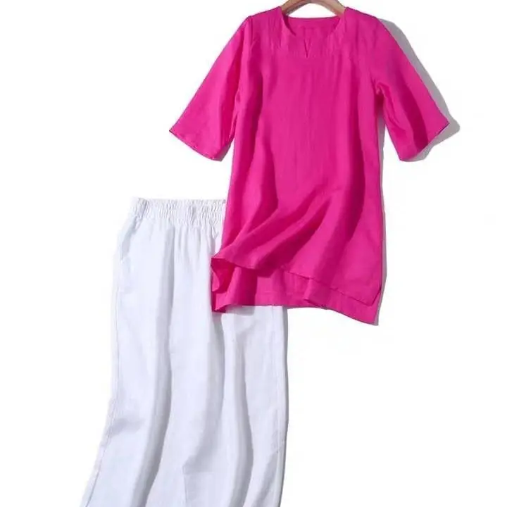 Plus size Tops Loose Cotton Linen Shirt Women Summer Blouses Short sleeve Solid color Elegant White Ladies Office Casual 4XL