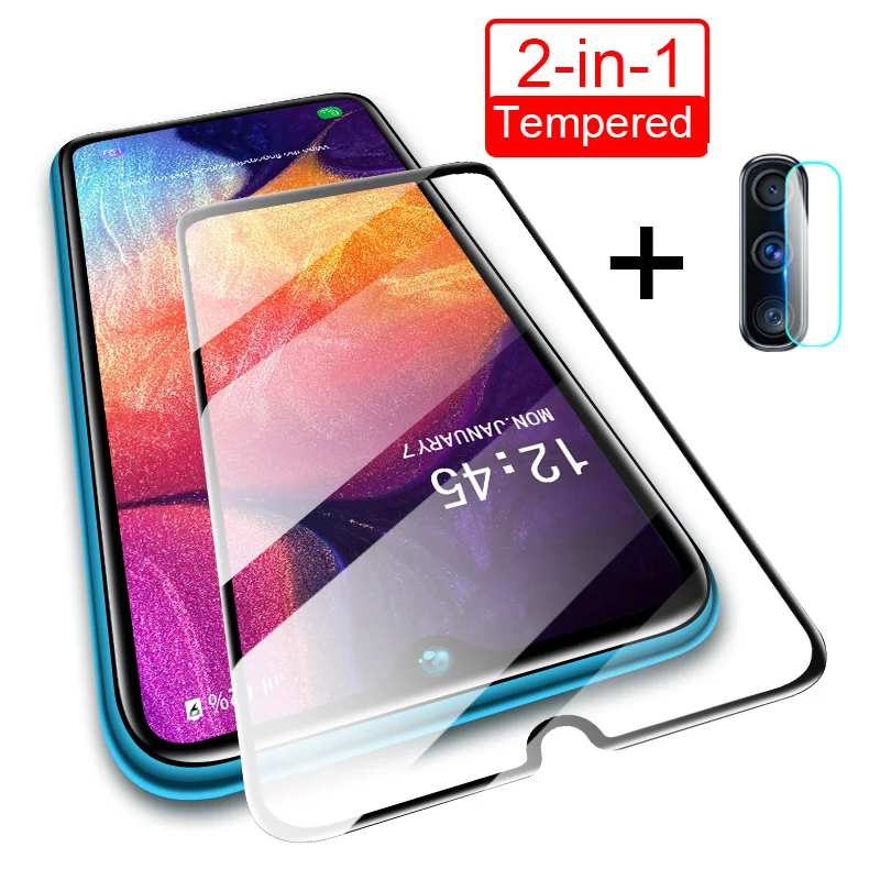 2in1 Стекло для samsung Galaxy A50 A10 A20 A20E A30 A40 A60 A70 Камера объектив Экран протектор A90 M10 M20