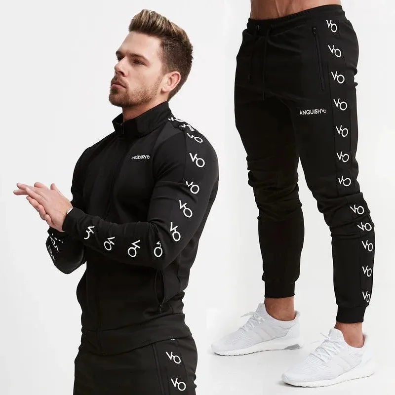 

Spring and autumn new cotton sports suit jogger fashion zipper jacket plus casual men's trousers brand men's clothing