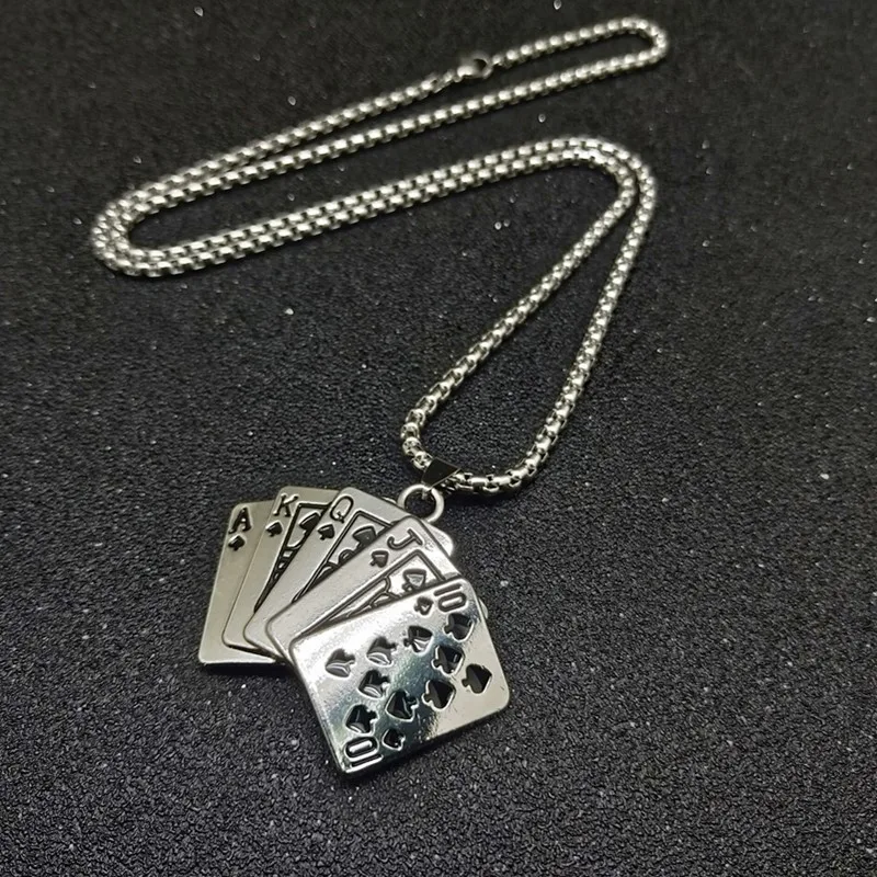Мужское ожерелье из титановой стали покерный кулон в стиле хип хоп длинное