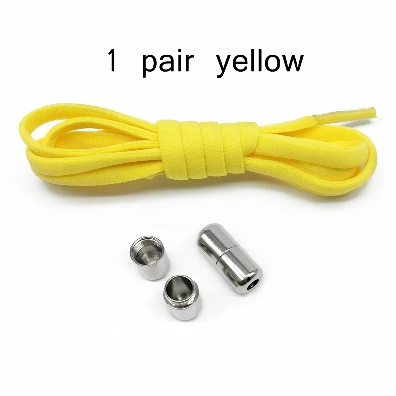 yellow 1 пара шнурков без галстука круглые эластичные шнурки металлический замок быстро ленивые шнурки Z075 - Цвет: yellow