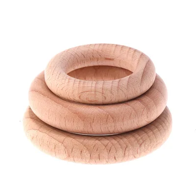 Anillo de madera de haya de 70/55/60/65mm para beb&eacute;, mordedor para gimnasio, sin BPA, pulsera de lactancia artesanal, fabricaci&oacute;n de joyas, 10 Uds.-1