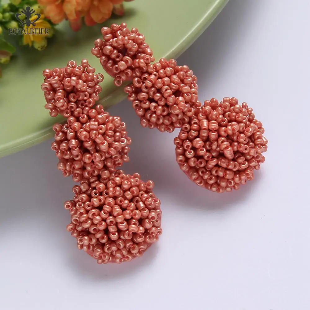 ROYALBEIER Bohemia Jewelry Multicolor Rainbow Ball Long Statement Hanging Earring Handmade Beaded Tassel Gifts Fashion Earings | Украшения