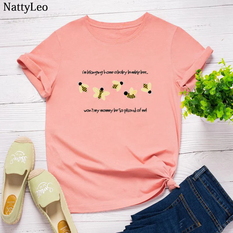 

Summer Plus Size Women Shirt 100%cotton Woman Tshirts Kawaii BEE Letter Print Tshirt O-Neck Short Sleeve Tees Green Tops S-5XL