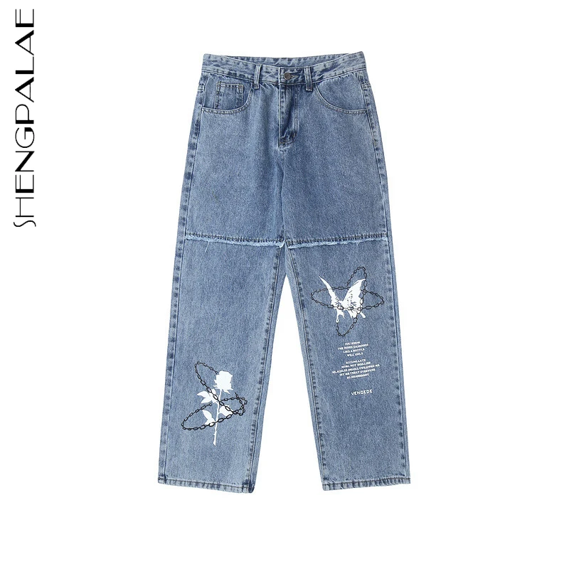 SHENGPALAE джинсы с принтом бабочки для женщин Весна 2021 Новинка Высокая талия модные