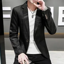 Chaqueta negra ajustada para hombre, traje con estampado de letras, estilo coreano, a la moda, primavera y otoño, novedad de 2021 (3)