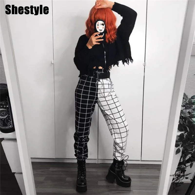 Штаны Shestyle в клетку стиле пэчворк хип хоп для бега женщин Весна 2020 новый дизайн
