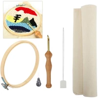 wooden handle embroidery pen punch needle set craft needlework stitching kit with embroidery hoop fabric cloth felting threader