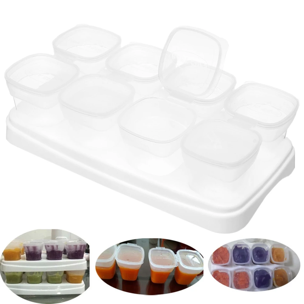 9pcs/Set Rice Baby Food Box Grade Freezing Cube Infant Microwave Kids Tool Feeding Pot Snacks Containers Gruel Storage 70ml | Мать и