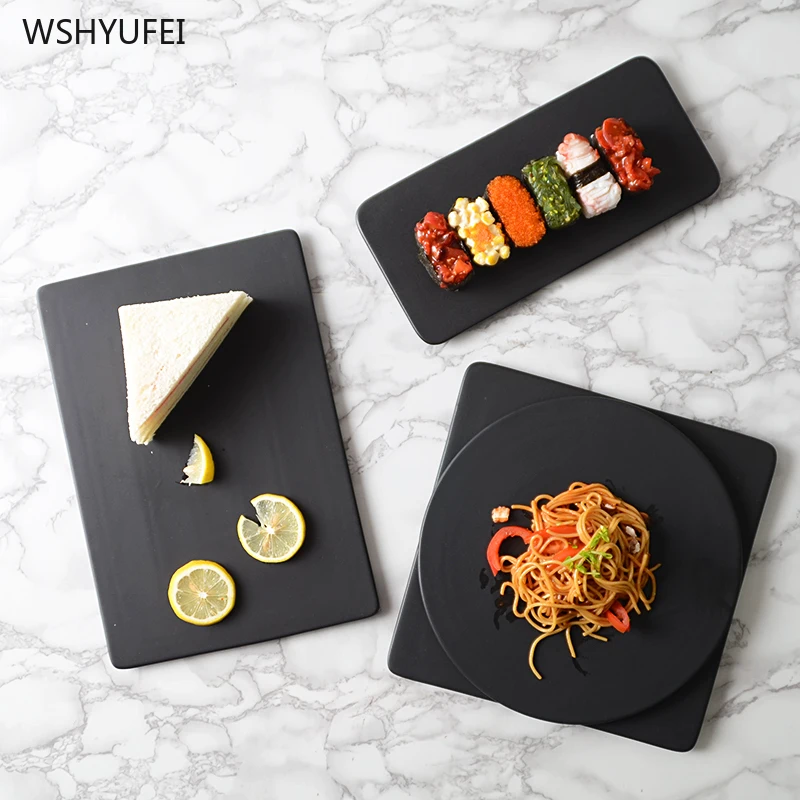 

Matte Black Ceramic Plate Cake Dessert Bread Plate Hotel Japanese Restaurant Snack Sushi Sashimi Assorted Breakfast Plate Tray