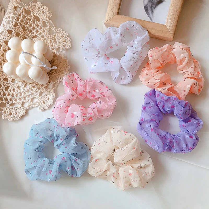 

New 1PCS Women Floral Hair Scrunchie Elegant Ponytail Holder Rubber Band Hair Accessories Elastic Comfortable Hair Ring Rope