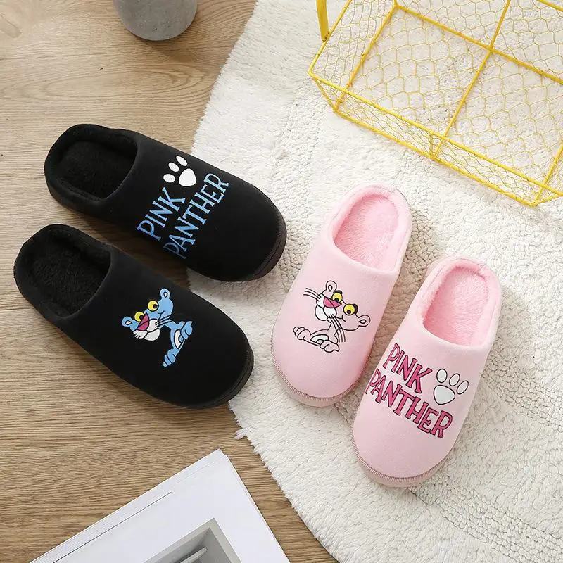 Новинка зимы 2019 зимние тапочки с рисунком розовой Пантеры мужские домашние