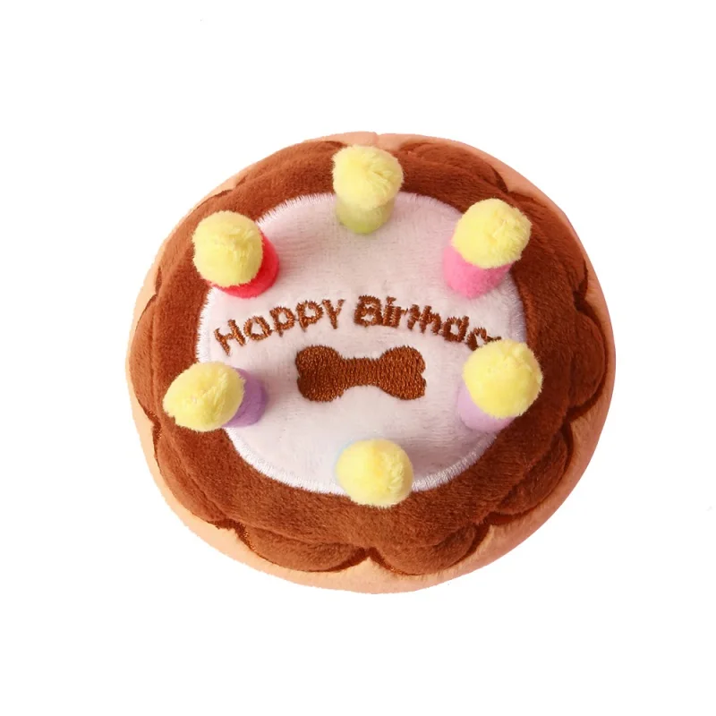 

Squeaky Toy Pet Biting Toys Birthday Cake Shape Dog Toy Funny Bite Resistant Plush Puppy For Dog Happy Birthday Interactive Toys