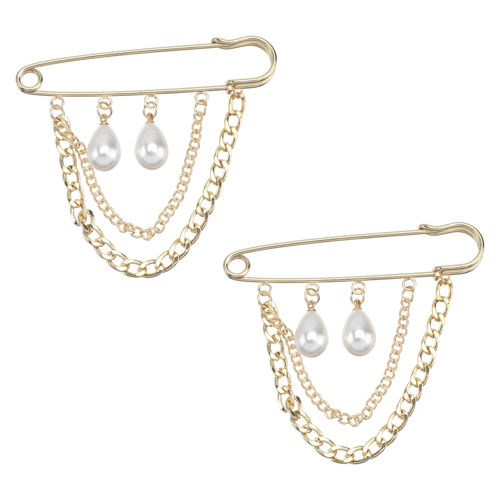 

2Pcs Chain Tassel Brooch Creative Pearl Breastpin Alloy Jewelry Golden