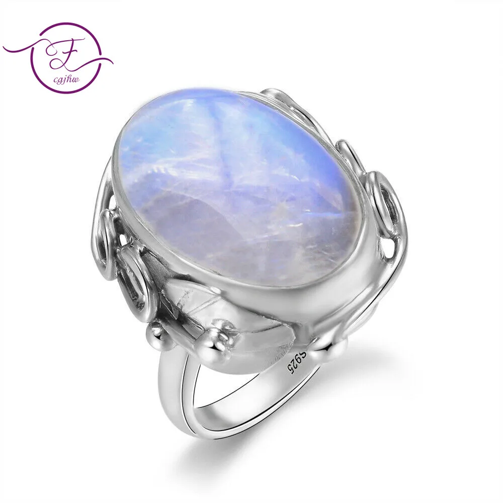 

Natural Moonstone rings For Men Women's 925 Sterling Silver Jewelry Ring With Big Stones 11x17MM Oval Gemstones Gifts Wholesale