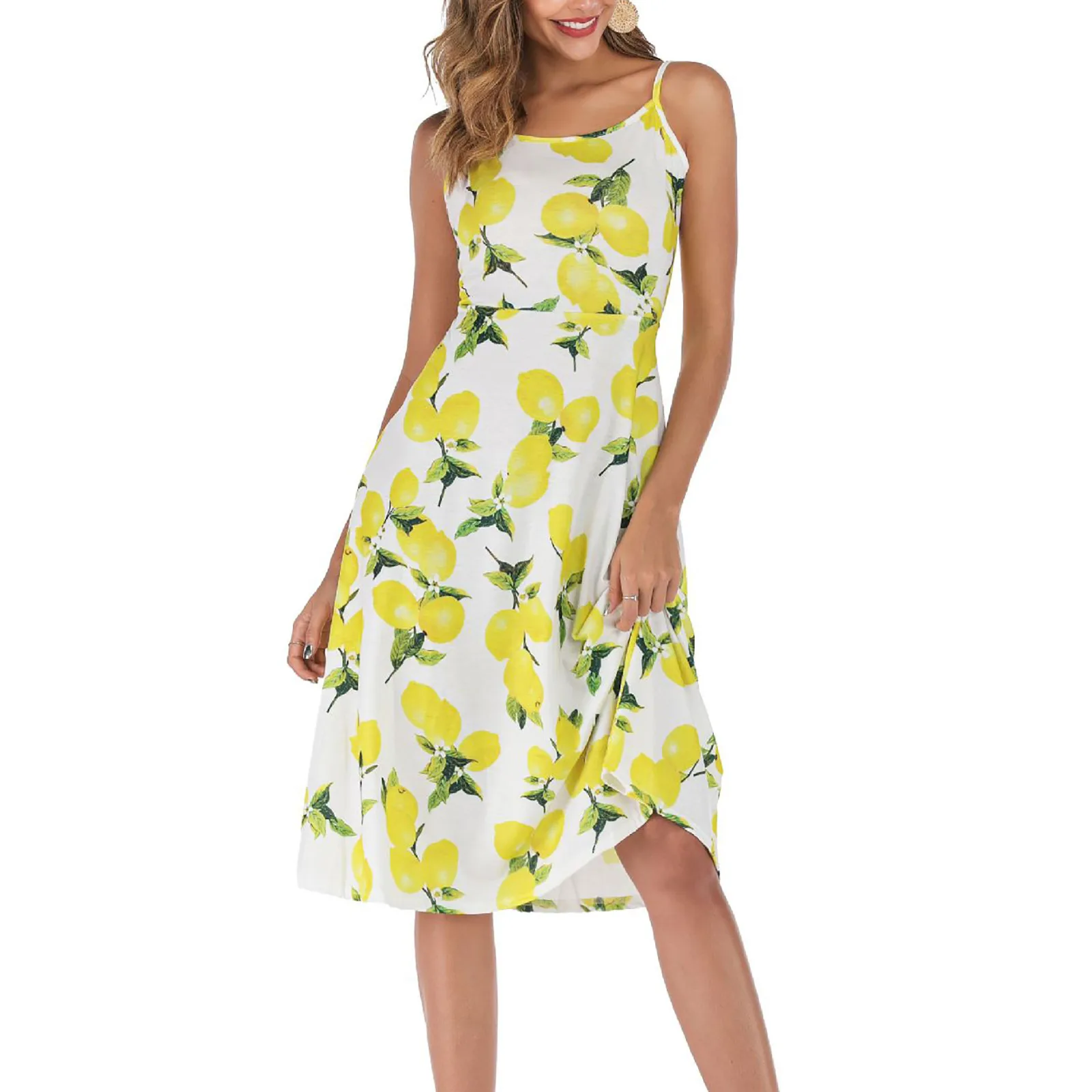 Корейское маленькое женское платье с принтом лимона Стильное повседневное