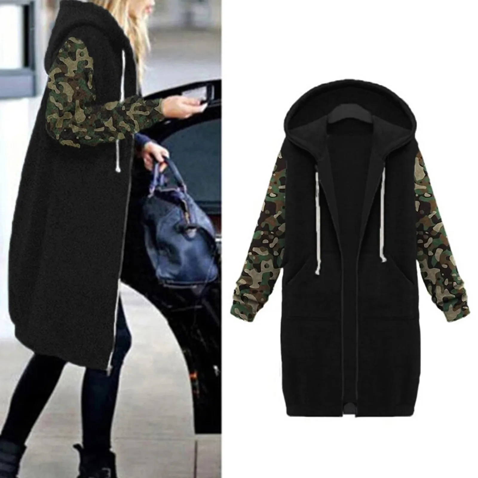 Женские зимние утепленные толстовки больших размеров с капюшоном на молнии