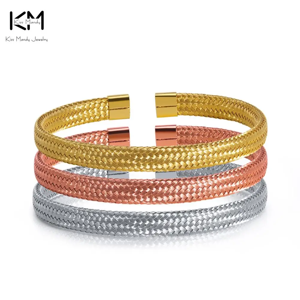 

KISS MANDY Stainless Steel Minimalist Simple Rope Bracelet Personality Open Bangles Jewelry Ladies Men Accessories FB100