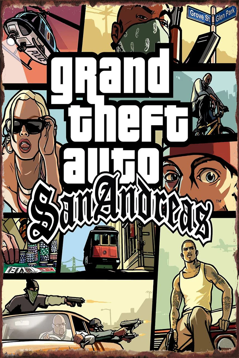 

GTA SAN ANDREAS Room Decoration Retro Vintage Metal Sign Tin Sign Tin Plates Wall Decor For Art Home Club Man Cave Cafe Pub