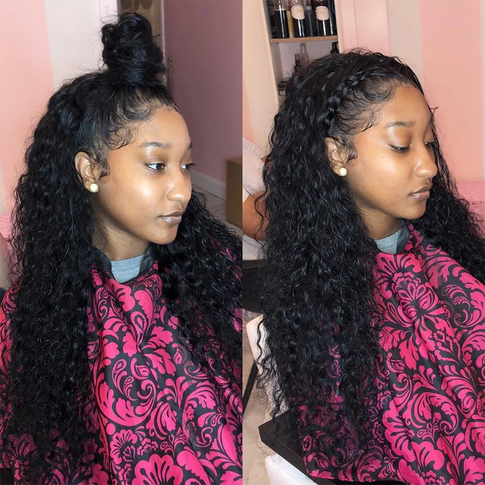 Вьющиеся человеческие волосы парик бесклеевая кружевная передняя часть