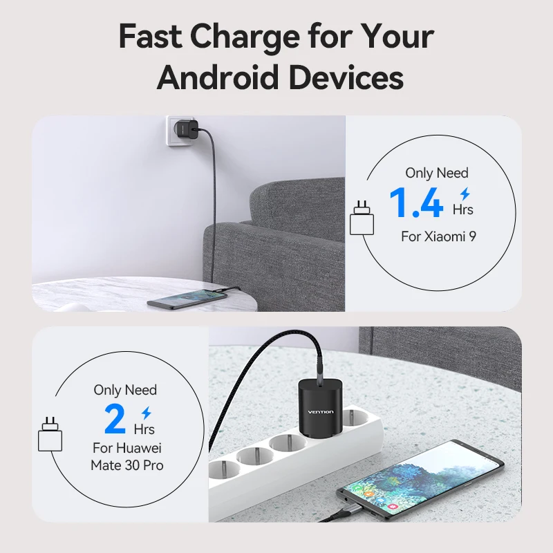 Vention-cargador USB tipo C para tel&eacute;fono m&oacute;vil, dispositivo de carga r&aacute;pida de 20W, 4,0, 3,0, para iPhone 13, 12, Xs, Xiaomi, QC4.0, QC3.0, PD-3