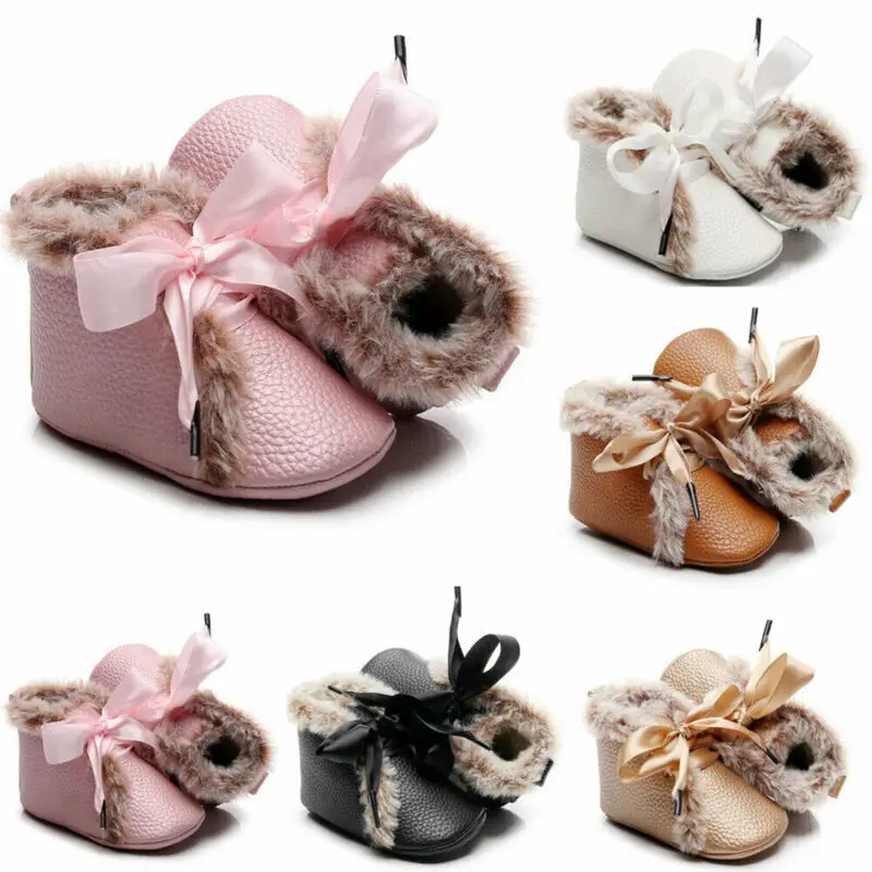Гучир Модные высококачественные зимние новорожденные кроссовки из PU+Fluff для маленьких мальчиков и девочек со мягкой подошвой для кроватки Pre Walkers.