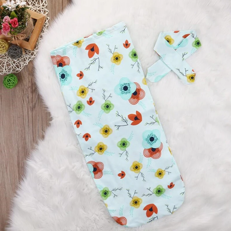 

Newborn Infant Autumn Winter Sleeping Bag Baby Fashion Printed Swaddle Blanket Photography Prop Wrap +Headband 2PCS